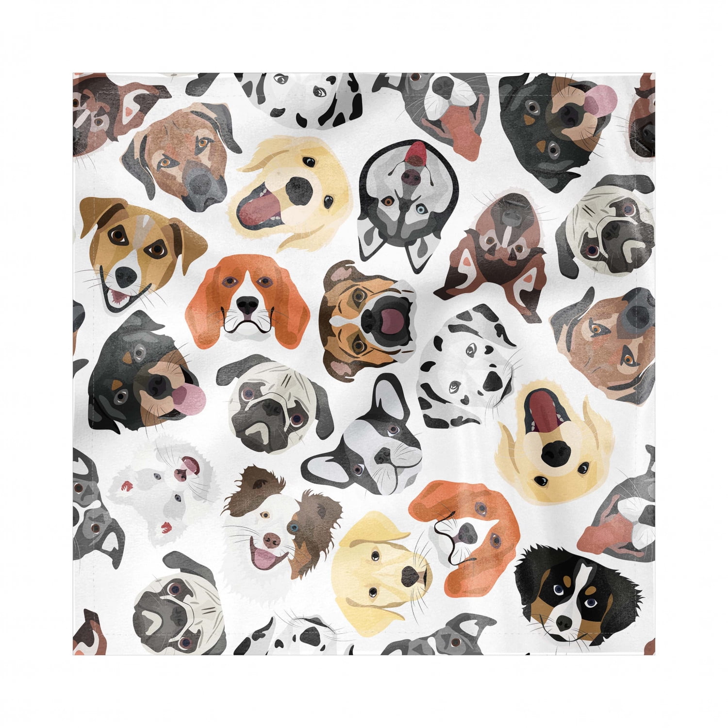 Dogs Napkins Set of 4, Graphic Faces of Various Different Dog Breeds Funny Happy Puppies