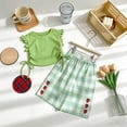 thumbnail image 3 of Enjoytime Girls Summer Outfits Ruffle Sleeveless Drawstring Side Tank Tops Plaid Pants 2 Piece Toddler Clothes, 3 of 6