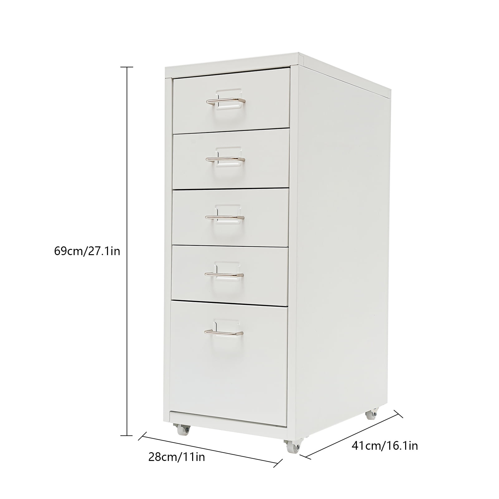 Fichiouy Metal File Storage Cabinet with Rubber Wheels 5-Drawer Storage Cabinet for Home Office 16" D x 11" W x 27" H