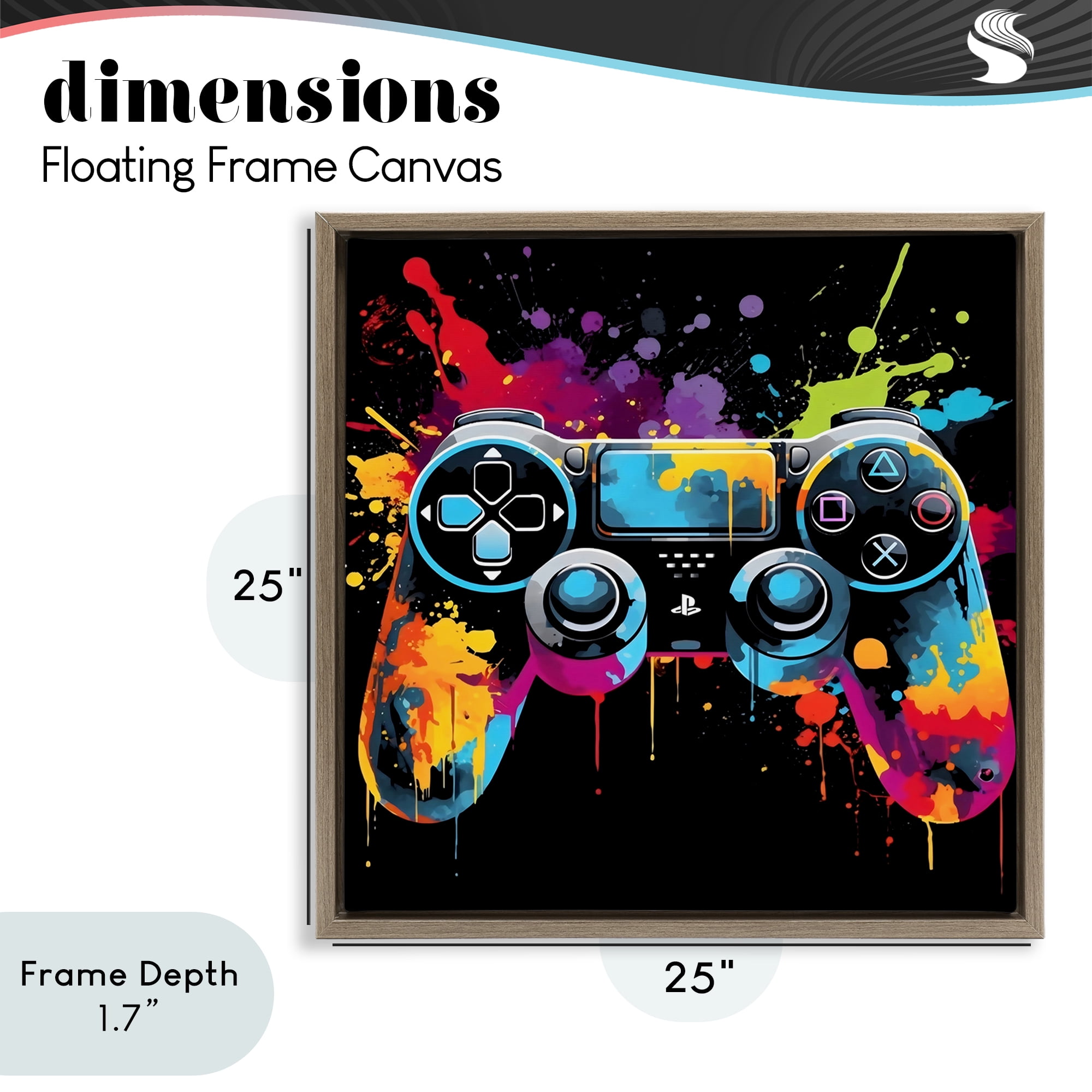 Stupell Industries Paint Splash Game Controller Brown Framed Floater Canvas Wall Art, design by Creative Studio
