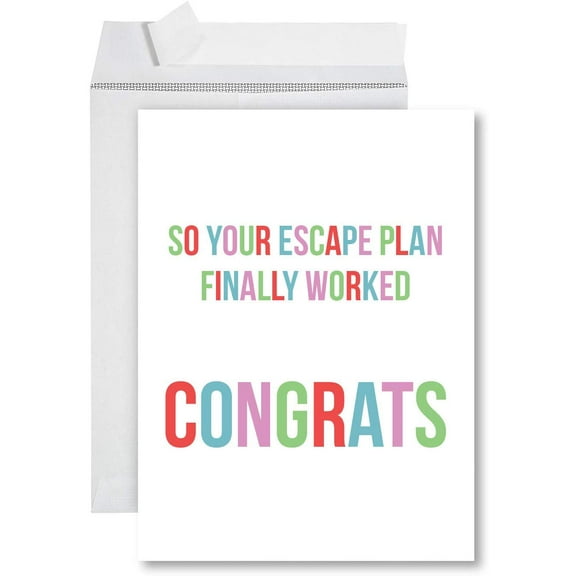 Koyal Wholesale So Your Escape Plan Finally Worked Congrats Funny Jumbo Retirement Greeting Card with Envelope, 11'' x1"