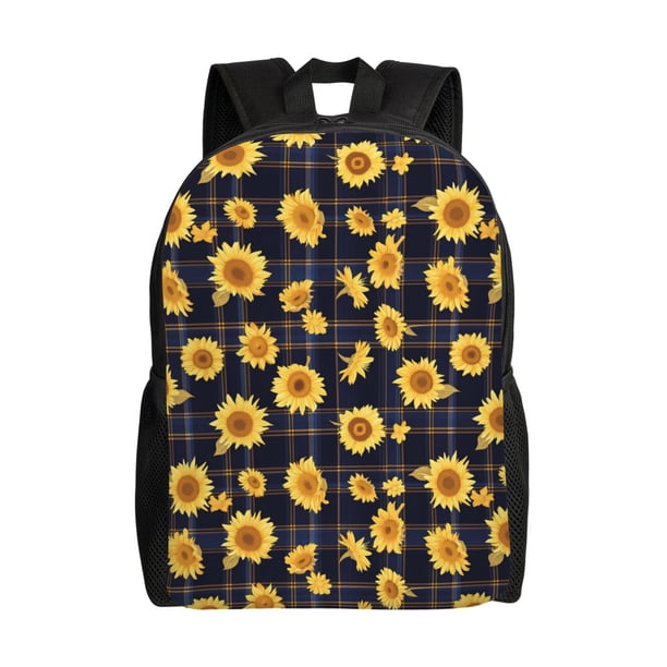 Disketp Royal Blue Plaid Sunflower Mochila Unisex de Apertura Lateral Completa, Mochila para Laptop para Escuela, Trabajo y Viajes