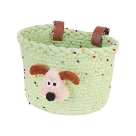 Woven Cotton Rope Bike Basket Cartoon Handlebar Storage for Dolls and Accessories Decorative Front Bicycle Carrier for Youth Mountain Bikes Strollers 8x6Inch Green