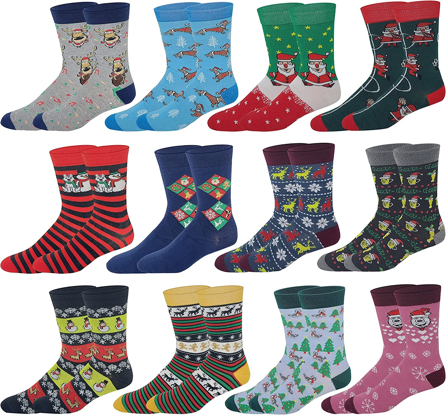12 PAIRS Men Christmas Design Holiday Dress Socks