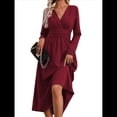 thumbnail image 2 of Vestido de Larga para Mujer, Elegante, con Escote en V, Holgado, para Invitadas de Boda, Fiestas, Formales, para Otoño. Vino Tinto L, 2 of 9