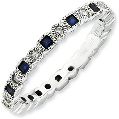 Stackable Expressions Created Sapphire and Diamond Sterling Silver Polished Ring