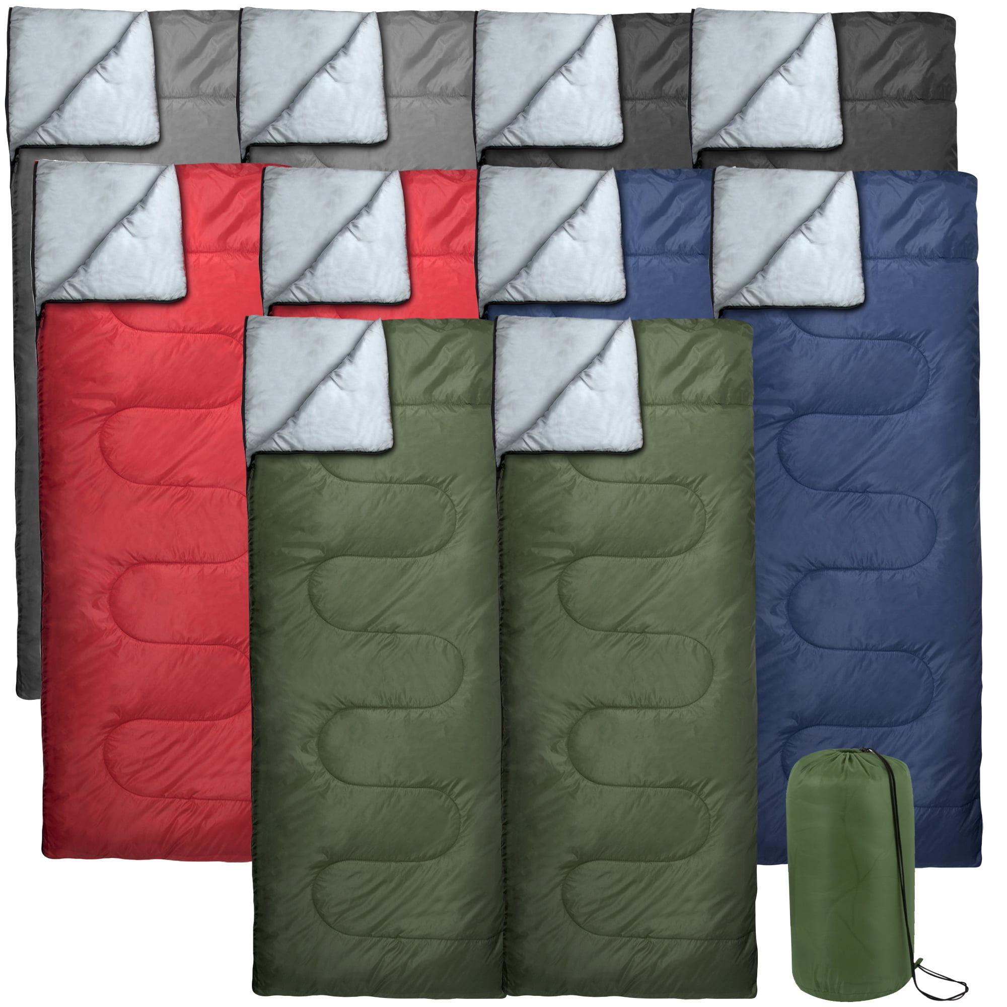 10 Pack Bulk Wholesale of Cold Weather Envelope Sleeping Bags for Adults, Kids, Homeless, Camping, Indoors, Outdoors - 10 Count Sleeping Bags in Black, Navy Blue, Forest Green, Red - 71"L x 30"W