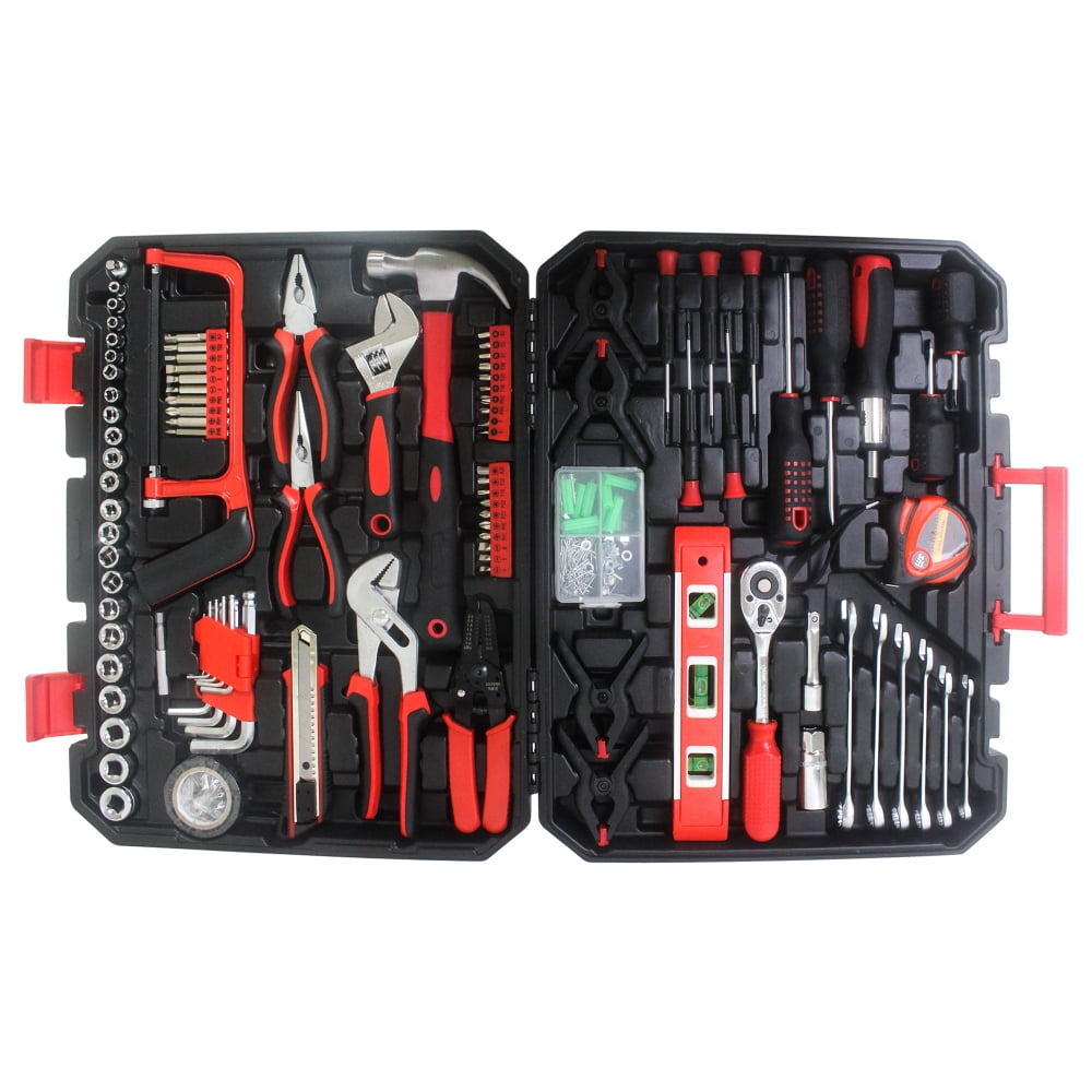 Tcbosik 238 Piece Tool Set, General Household Hand Tool Kit with Storage Case for Home, Garage, Basement, Black & Red