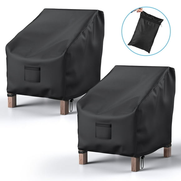 Patio Chair Covers , Lawn Chair Covers 600D Heavy Duty Oxford Cloth, Patio Furniture Covers Waterproof, Fit to 31" W x 38" D x 30" H, Black, 2 Pack