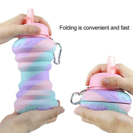 

Riguas 550ml/600ml Water Cup Foldable Heat-resistant with Hanging Hook Bright Color Leak-proof Compression Style Water Jug School Trip