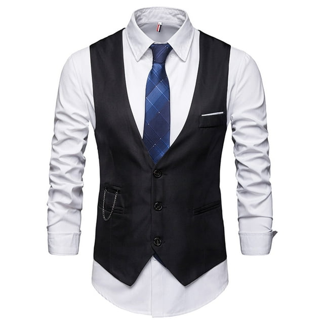 Gilet de Complet Estival Formel Style Britannique pour Hommes Coupe Ajustée Design Uni Grand Encolure Cœur