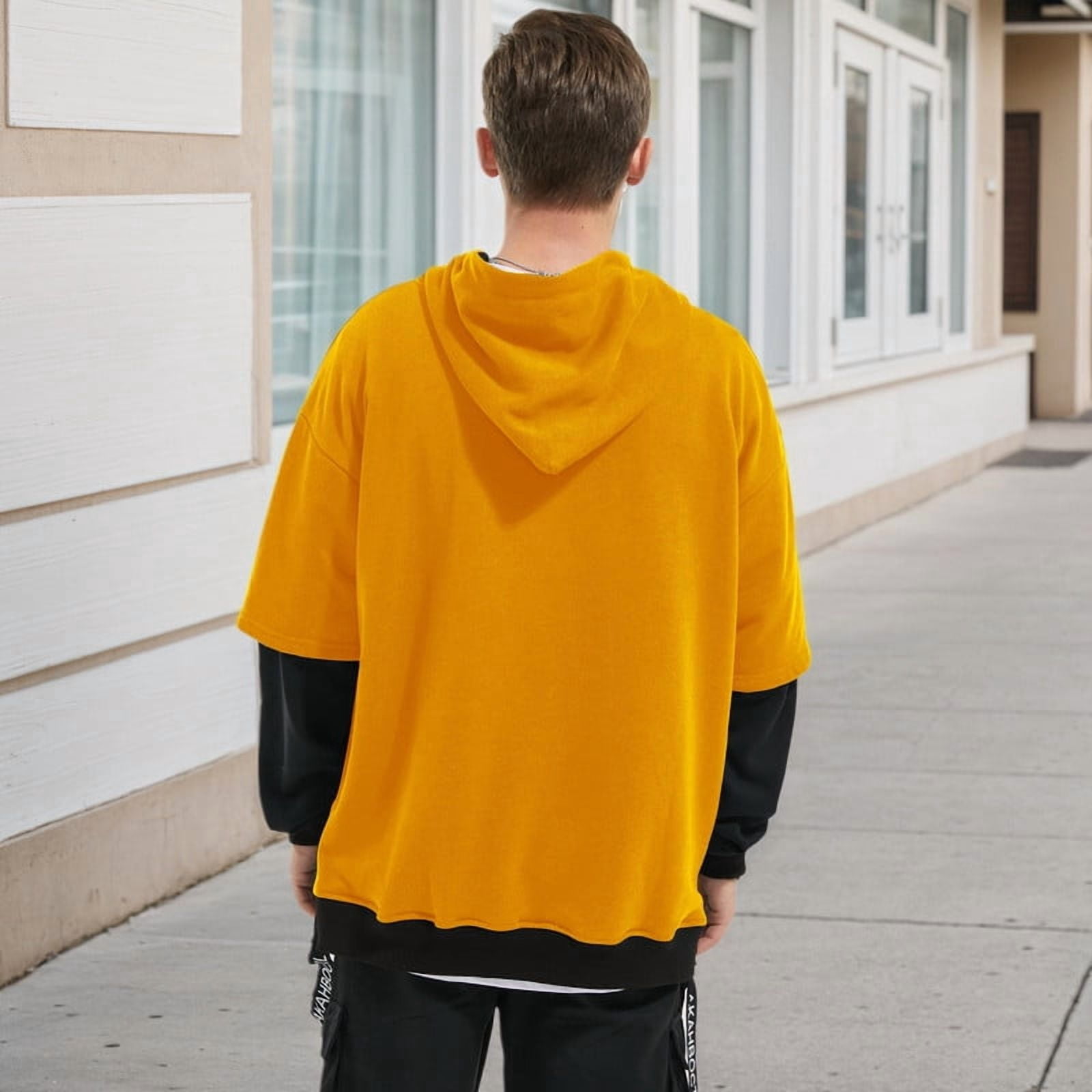 HISITOSA Mens Colorblock Hoodie Casual Patchwork Soft Cotton Pullover Tops Unisex japanese Hooded Sweatshirt with Design