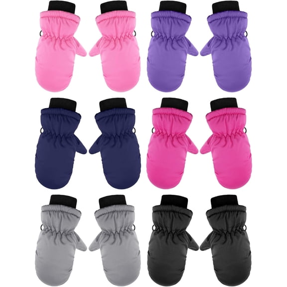 6 Pairs Winter Snow Gloves for Kids Waterproof Toddler Mittens Snow Ski Gloves for Baby Toddler Child Cold Weather Solid Colors 5-8 Years