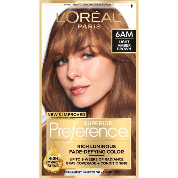 L'Oreal Paris Superior Preference Permanent Hair Color, 6AM Light Amber Brown, 1 kit