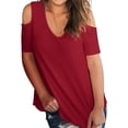 thumbnail image 4 of Blusa suelta de manga corta con camiseta sexy para niña con hombros descubiertos, rojo vino, M Noticed AP001291-12, 4 of 7