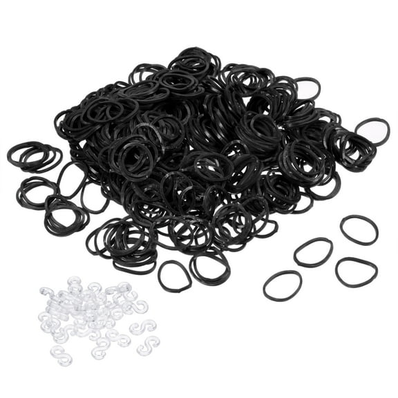 Uxcell Rubber Band Black Stretchable Rubber Elastic Band 0.5inch Dia with S-Clips for Home Office, Pack of 1200