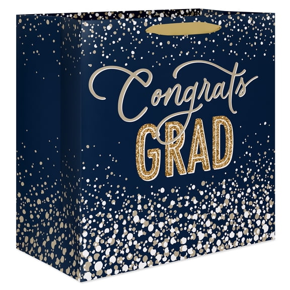American Greetings 15" Jumbo Square Graduation Gift Bag, Navy and Gold Glitter (1-Count)