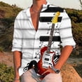 thumbnail image 2 of Camisas Para Hombre Manga Larga Camisa de manga larga con cuello vuelto y estampado de música informal para hombre (White, M), 2 of 7