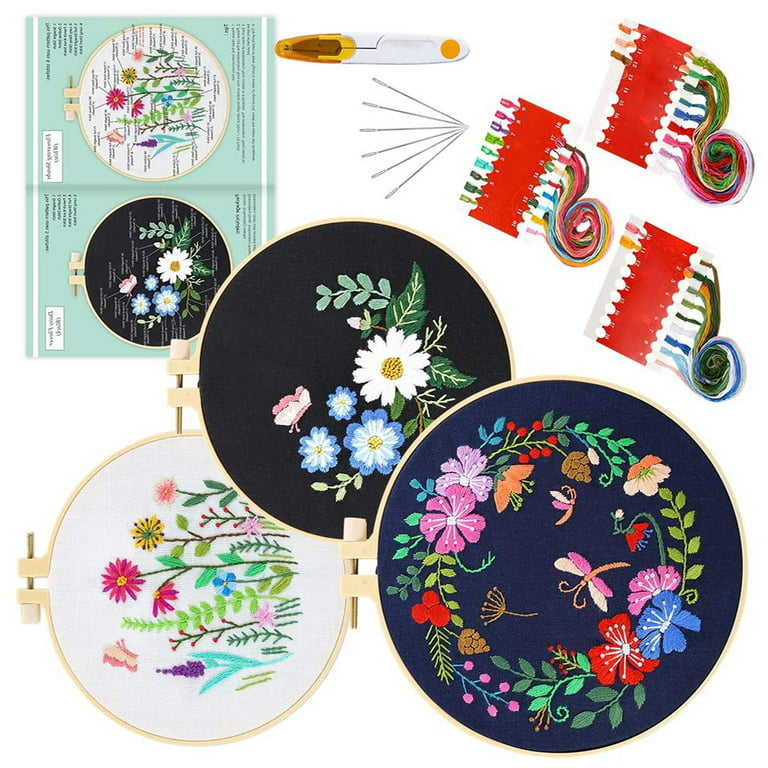 Kissbuty Full Range of Embroidery Starter Kit with Pattern, Stamped Embroidery Kit Including Embroidery Cloth with Pattern, Bamboo Embroidery Hoop, Co