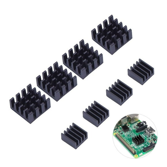 8pcs Black Aluminum Heatsink Cooler Cooling Kit for Raspberry Pi 3, Pi 2, Pi Model B+