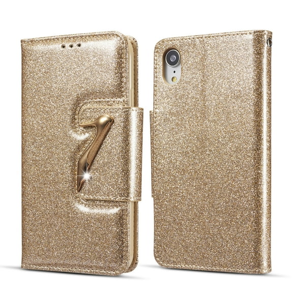 iPhone X Case Wallet, iPhone XS Case, Allytech Glitter Bling Leather Cover Folio Credit Card Holder Wristlet Shockproof Protective Phone Case for Apple iPhone XS X (Gold)