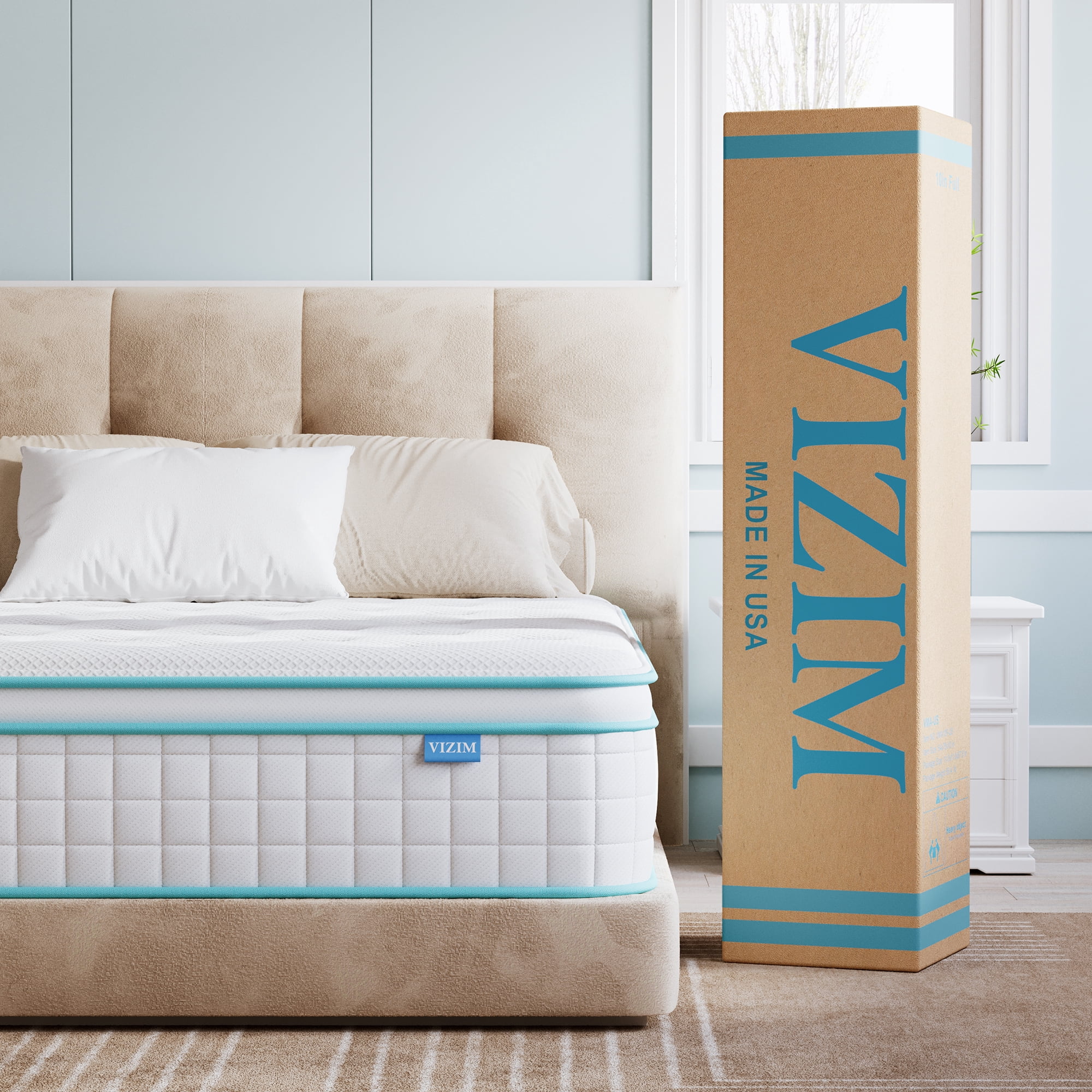 Twin Mattress, VIZIM 10 Inch Wave Memory Foam & Pocket Spring Hybrid Mattress in a Box for Pressure Relief, CertiPUR-US Certified