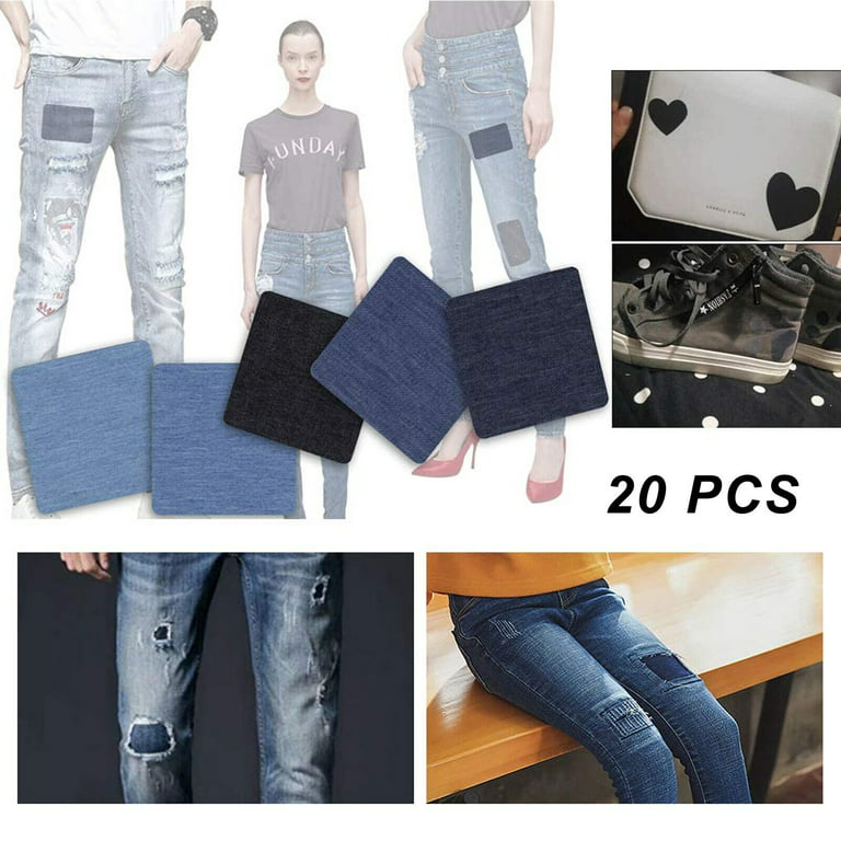 HTVRONT Iron on Patches for Clothes, 20PCS Denim Patches for Jeans Kit 3  by 4-1/4, 4 Shades of Iron on Patches for Jeans, Jean Patches for Inside