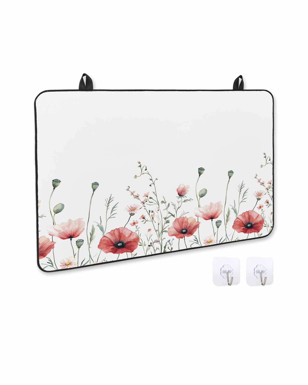 nqOlkjepod Large Induction Cooktop Protector Mat 24"x21", Red Poppy Flower Stove Top Covers for Electric Stove, Garden Floral Botanical Painting Stove Burner Cover Mats, Glass Top Stove Cover