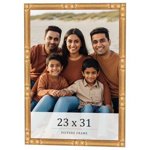 23x31 Frame Gold Bamboo Solid Wood Picture Frame | 0.75 Inch Moulding Width | Interior Frame Depth
