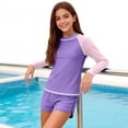 thumbnail image 6 of Cethrio Girls' Swimwear Rashguards, Long Sleeve Beach 2 Piece Tankini Tops and Swim Shorts Purple Size 15 T, 6 of 6