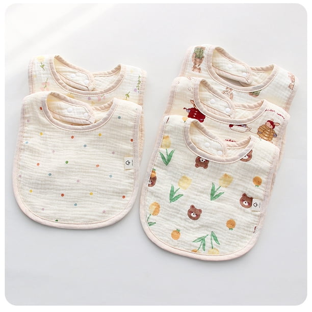 Babero en forma de U de gasa de algodón de seis capas, toalla para la saliva de los niños, babero para comer para bebés, toalla de leche antiescupir para bebés, babero con hebilla en la espalda