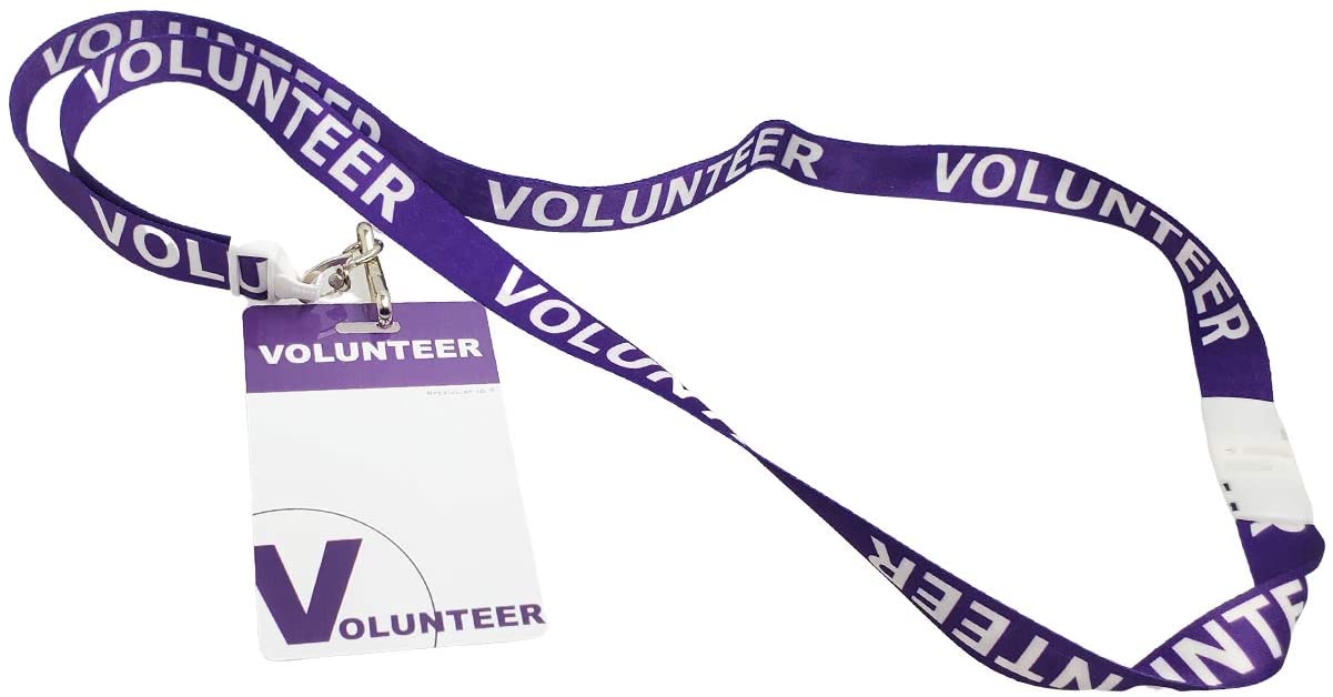 Bulk 25 Pack - Volunteer Lanyards with Badges - Identification for Volunteers - Heavy Duty Plastic Name Tags with Breakaway Lanyard for Church, Events, School & More! by Specialist ID (Purple)