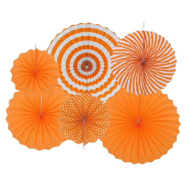 Juego de abanicos de papel colgantes Uxcell de 6 piezas, decoración de abanicos de papel colgantes para el hogar, cumpleaños y bodas (naranja)
