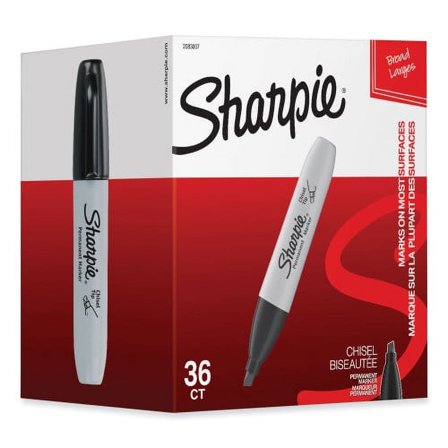 Sharpie Chisel Tip Permanent Marker, Broad Chisel Tip, Black, 36/Pack, Each