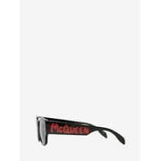 Men's McQueen Graffiti Rectangular Sunglasses in Black/red