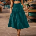 thumbnail image 5 of Feancey Casual Maxi Skirts for Women Tiered Flowy Beach Skirt Summer High Waisted A-Line Skirts Solid Color Loose Boho Vacation Skirt Blue XL, 5 of 10