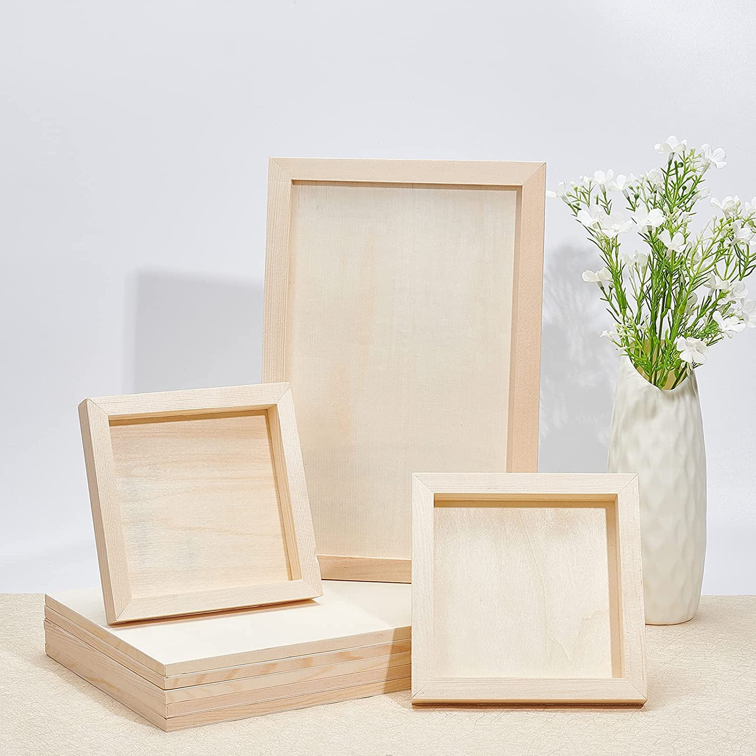 6pcs Wood Painting Canvas Panels Blank Drawing Boards for Oil & Acrylic Painting Rectangle BurlyWood 30x20x0.8cm Inner Diameter: 26.4x16.4cm