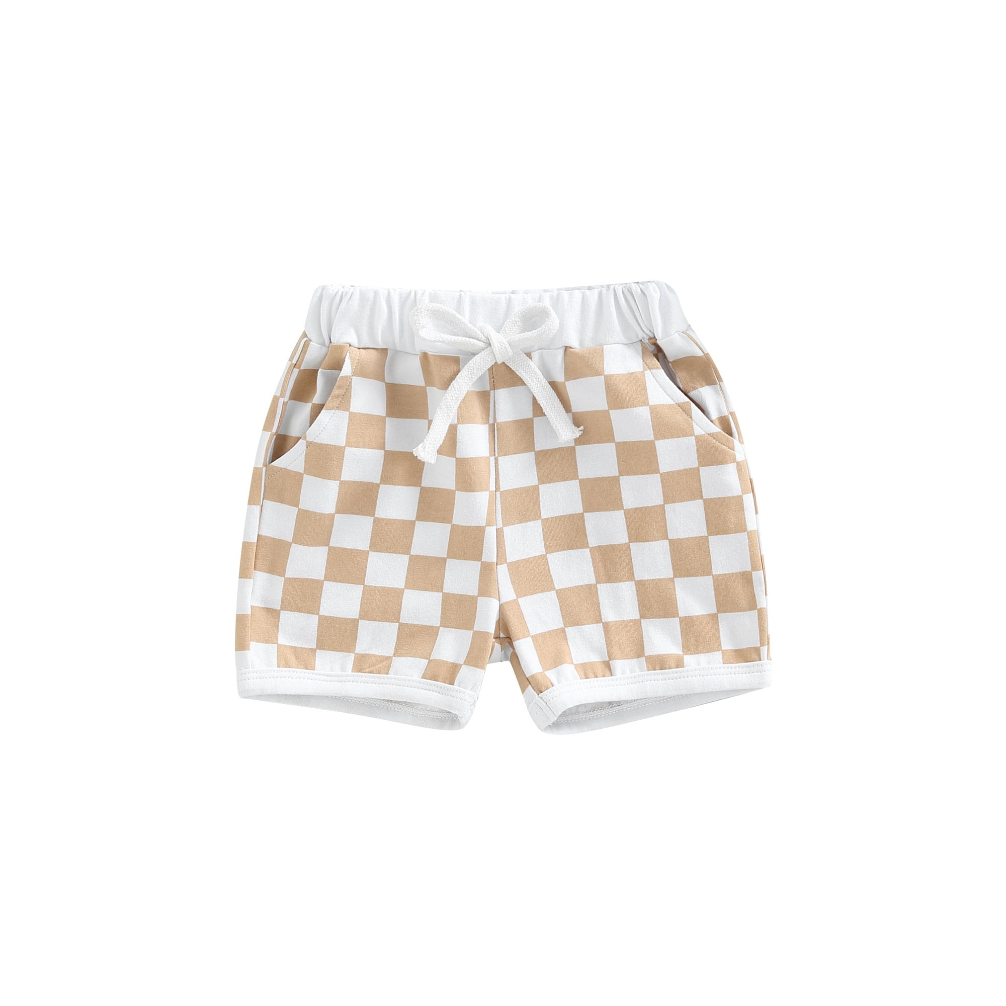 Calsunbaby Kids Toddler Baby Boys Shorts with Checkerboard Print, Elastic Waist Drawstring Casual Pocket Shorts Clothes Yellow 18-24 Months, Infant