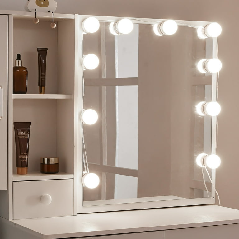Caulitar Vanity Table Set with Sliding LED Lighted Mirror, Makeup Dressing  Table With Drawers and Clear Cabinets and Hidden Shelves for Bedroom, White  - Walmart.com