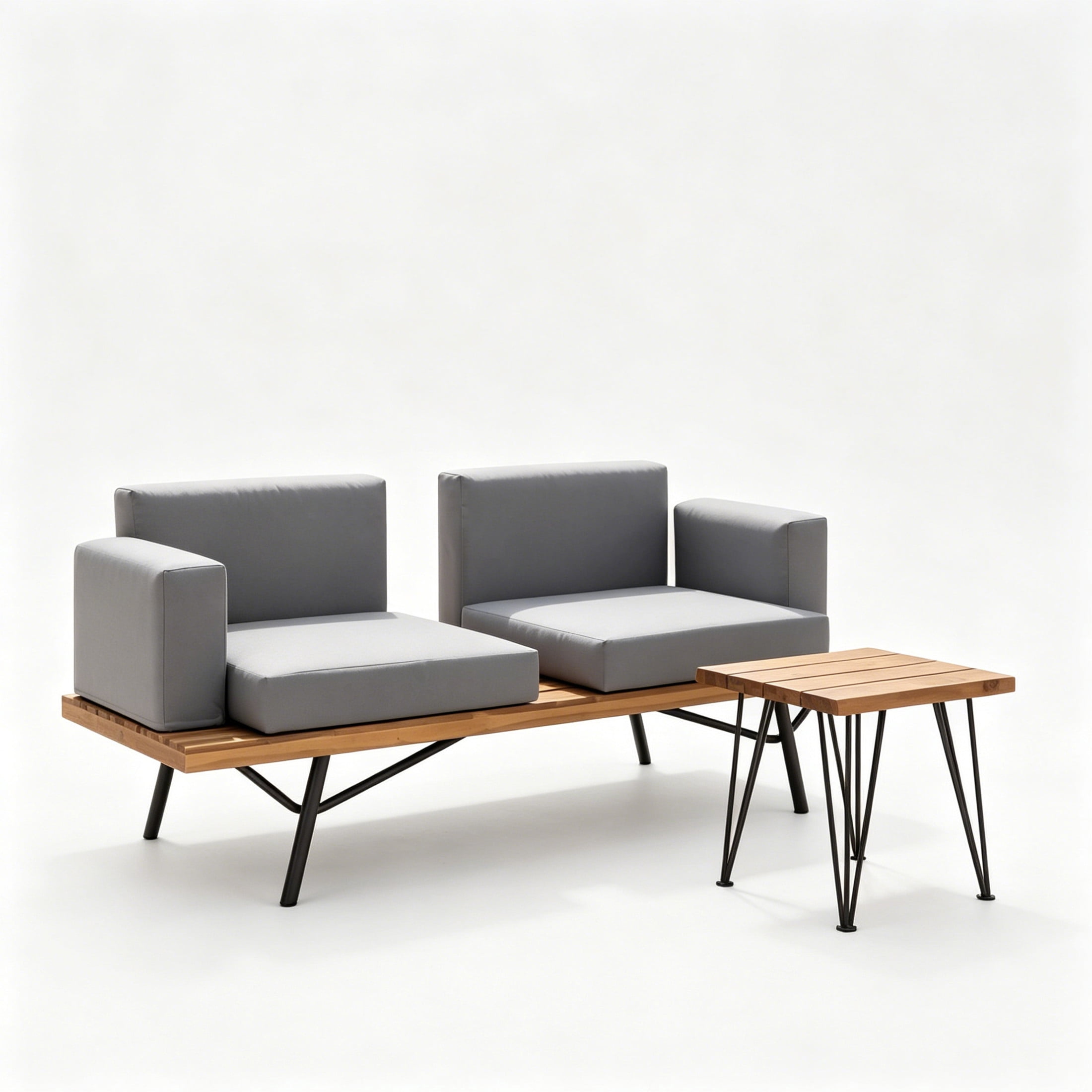Christopher Knight Home 2-Piece Patio Conversation Set, Acacia Wood Loveseat with Side Table, Teak + Gray