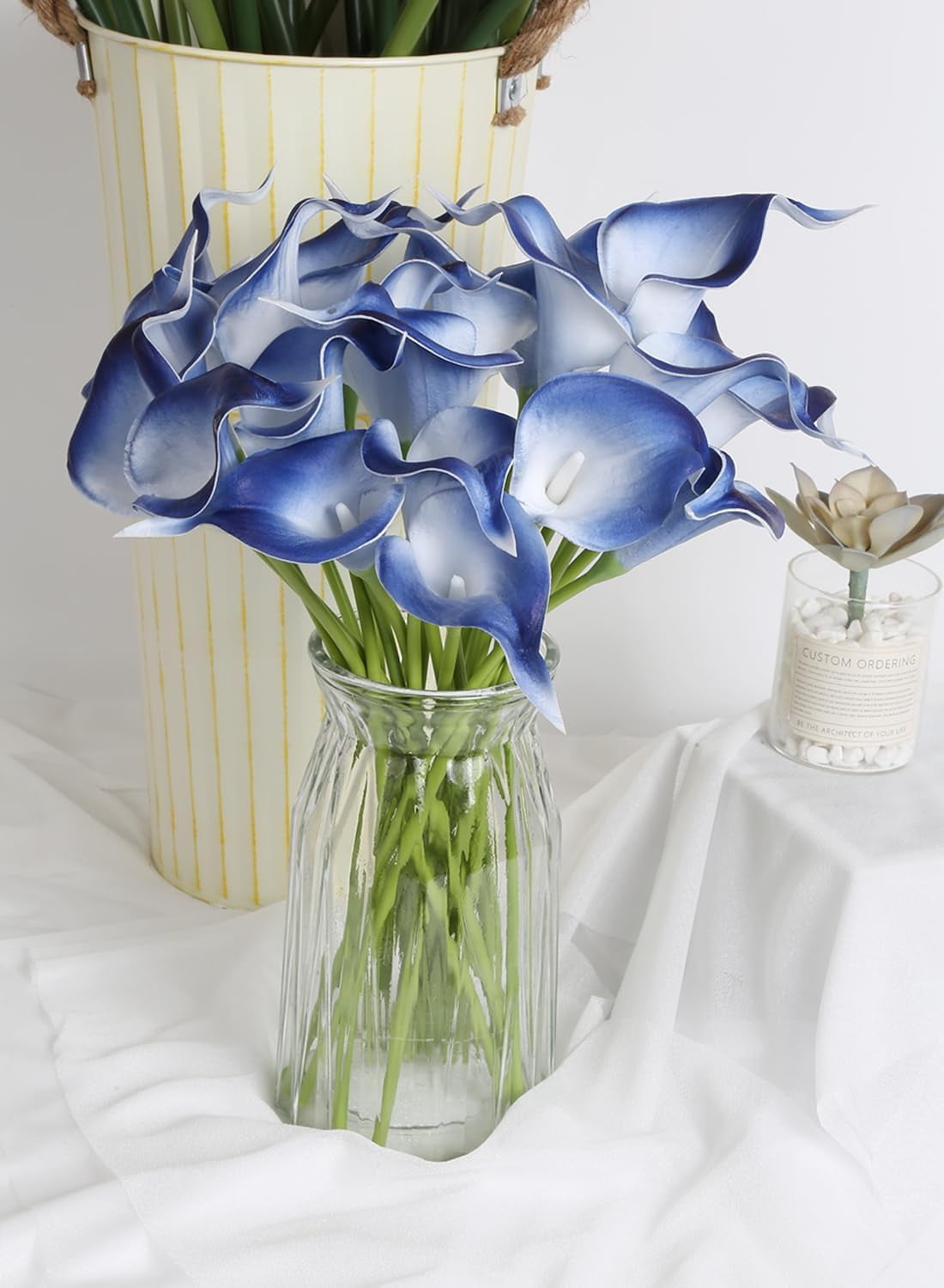 Blue Fake Calla Lily Flowers Real Touch Blue Calla Lily Faux Flowers Arrangement Bouquet for Home Garden Office Party Wedding Bouquet Centerpieces Flower Home Decoration (Blue)