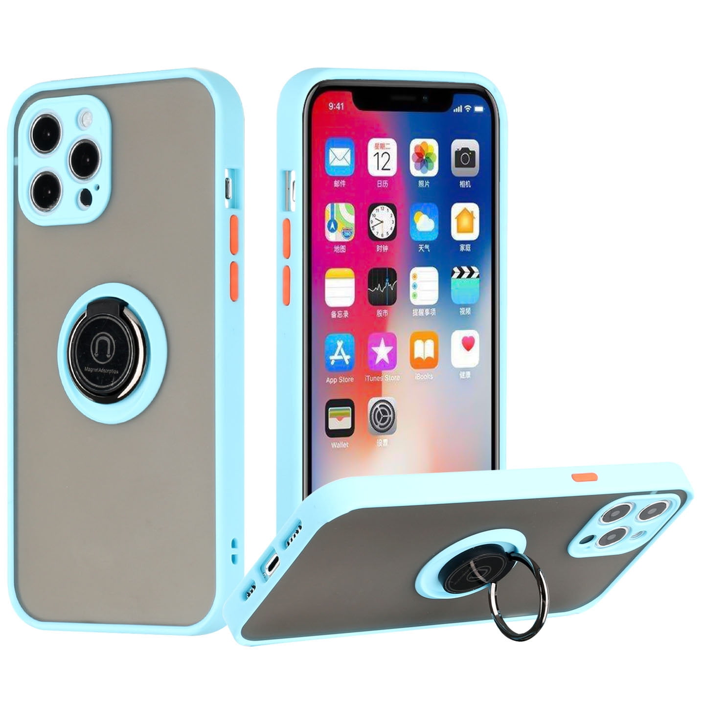 Transparent Hybrid Case With 360 Rotating Ring Holder For Iphone 13 Pro Max Baby Blue Walmart Com