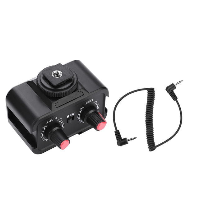 WSV2 2 Canales Micrófono Micrófono Adaptador De Audio Mixer Premium Ligero Ligero Portable Solución De Mezcla De Audio De Audio Para Cámaras DSLR Plástico Negro 7 X 4 X 5.8 Cm