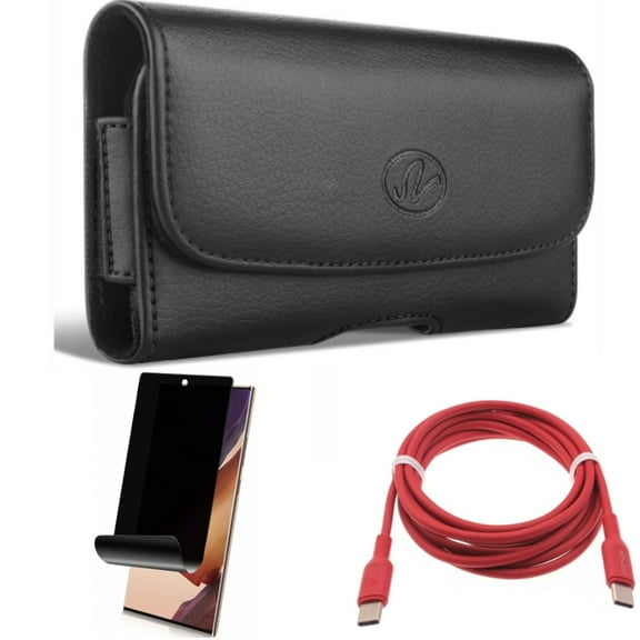 Privacy Screen Protector & Red 6ft Long Cable & Case Belt Clip for Samsung Galaxy Note 20 Ultra (6.9") - Combo with TPU Film Anti-Peep & USB-C to Type-C PD Fast Charger & Leather Swivel