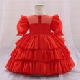 thumbnail image 4 of Sngxgn Girls Long Sleeve Backless Lace Flower Square Neck Tiered Ruffle Swing Party Dress(Red,90), 4 of 4