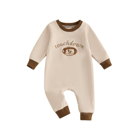 

NZNDSHD Baby Fall Bodysuits Football Letter Embroidery Ribbed Long Sleeve Round Neck Ribbed Romper