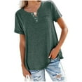 thumbnail image 1 of Camiseta holgada informal de verano con cuello en V redondo y manga corta de color puro para mujer para uso diario, 1 of 5