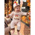 thumbnail image 3 of Cjfdfy Newborn Baby Boy Thanksgiving Outfit Handsome Little Turkey Jumpsuit Waffle Knit Long Sleeve Romper And Hat Set Infant Cute My First Thanksgiving Fall Winter Outfit, 3 of 9