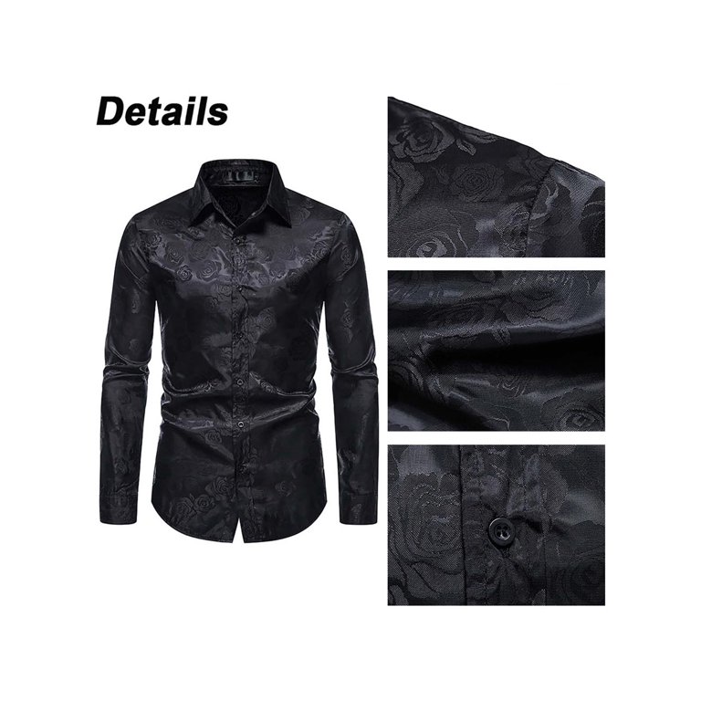 Uerlsty Men Dress Silk Shirt Long Sleeve Paisley Casual Buttons