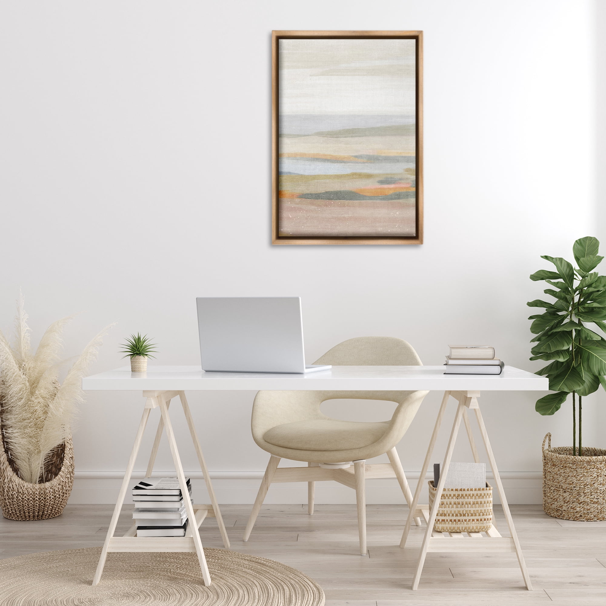 Stupell Industries Calming Neutral Beach Coastal Painting Brown Floater Framed Canvas Art Print Wall Art, 21 x 31